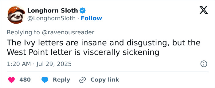 Screenshot of a social media post discussing Ivy League scholarship letters and reactions to West Point's letter. Screenshot of a social media post discussing Ivy League scholarship letters and reactions to West Point's letter.