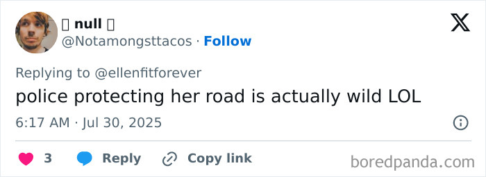 Screenshot of a tweet discussing police protecting Oprah's private road amid oncoming tsunami concerns. Screenshot of a tweet discussing police protecting Oprah's private road amid oncoming tsunami concerns.