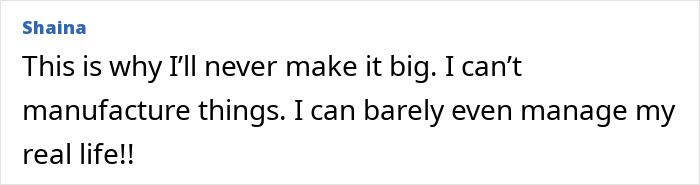 Comment from Shaina expressing struggle to manage real life and inability to manufacture situations for online fame. Comment from Shaina expressing struggle to manage real life and inability to manufacture situations for online fame.
