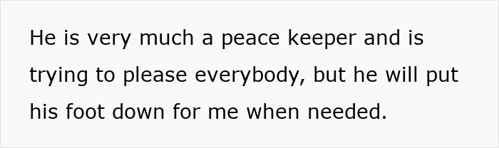 Text on a white background reads about a peacekeeper who tries to please everyone but will stand firm when needed, related to fiancé’s female friend demands. Text on a white background reads about a peacekeeper who tries to please everyone but will stand firm when needed, related to fiancé’s female friend demands.
