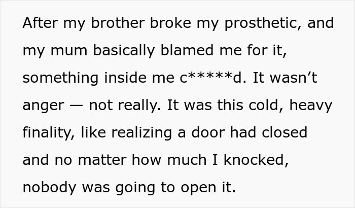 Girl survives cancer and accepts prosthetic leg while dealing with brother’s unfair actions and family challenges. Girl survives cancer and accepts prosthetic leg while dealing with brother’s unfair actions and family challenges.