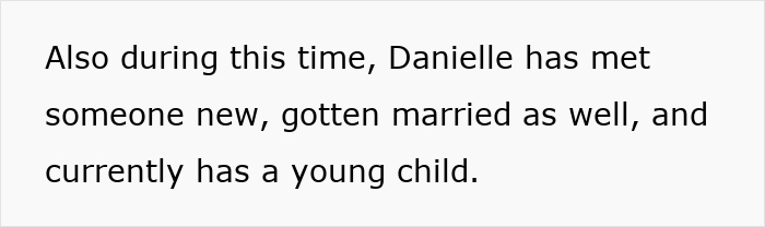 Text excerpt about Danielle’s new life milestones accompanying hubby’s emotional reunion with ex raising red flags for wife after confession of feelings. Text excerpt about Danielle’s new life milestones accompanying hubby’s emotional reunion with ex raising red flags for wife after confession of feelings.