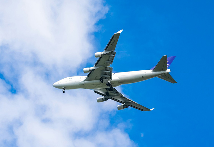 Airplane flying against blue sky, illustrating woman misses flight while babysitting niece and seeks compensation. Airplane flying against blue sky, illustrating woman misses flight while babysitting niece and seeks compensation.