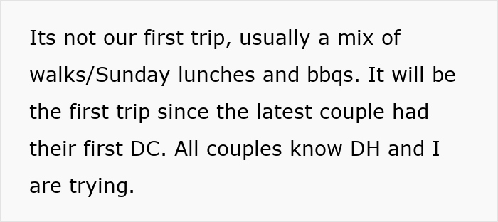 Text on a white background discussing a woman refusing to be the go-to nanny on a couples’ trip. Text on a white background discussing a woman refusing to be the go-to nanny on a couples’ trip.