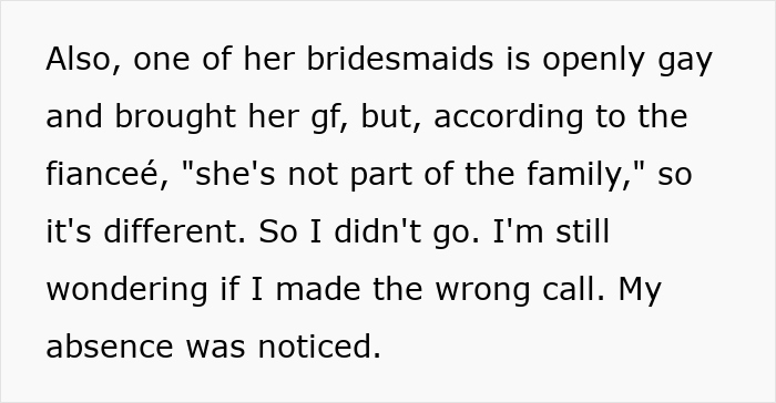 Text excerpt from a story about a gay man’s experience with wedding invitation and family acceptance issues. Text excerpt from a story about a gay man’s experience with wedding invitation and family acceptance issues.