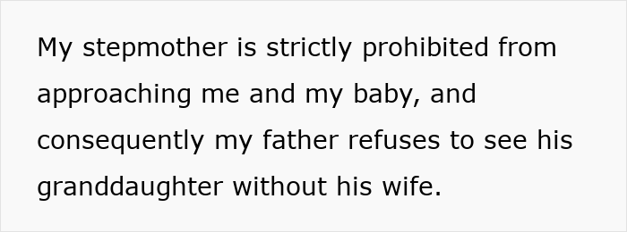 Text about stepmother being prohibited from approaching baby, highlighting concerns over disturbed mental health and family conflict. Text about stepmother being prohibited from approaching baby, highlighting concerns over disturbed mental health and family conflict.