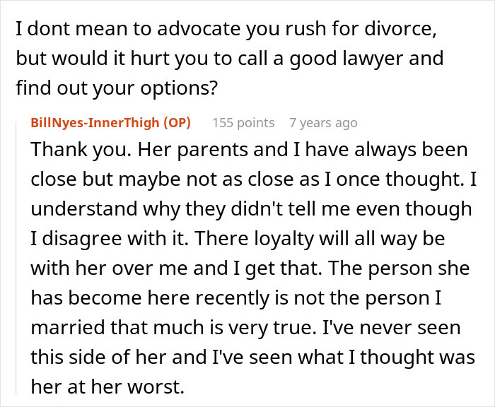 Screenshot of an online discussion about a husband feeling sick after realizing who their son is named after, highlighting relationship struggles. Screenshot of an online discussion about a husband feeling sick after realizing who their son is named after, highlighting relationship struggles.