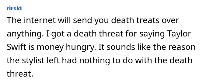 Screenshot of a user comment discussing Pedro Pascal cutting ties with his stylist after her angry Twitter rants at fans. Screenshot of a user comment discussing Pedro Pascal cutting ties with his stylist after her angry Twitter rants at fans.