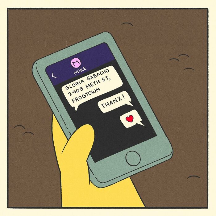 Bodybuilding duck locking a pink bicycle on a suburban street in a comic style with bright colors and clear sky background.