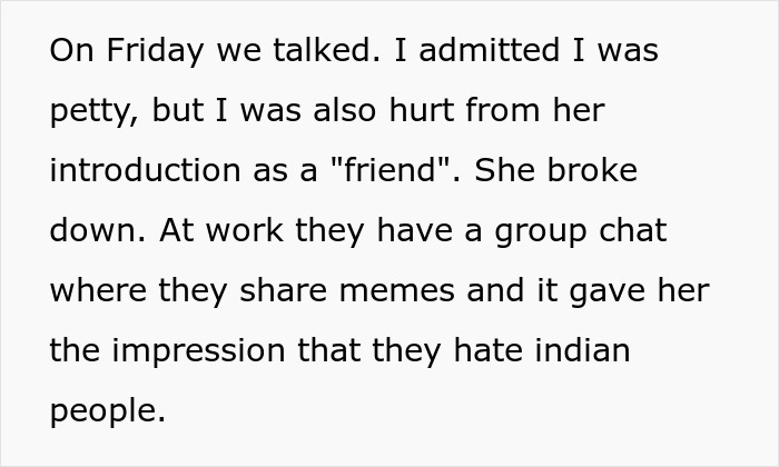 Text excerpt showing a man hurt by being publicly demoted to friend, reflecting on feelings about the relationship change. Text excerpt showing a man hurt by being publicly demoted to friend, reflecting on feelings about the relationship change.