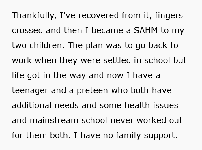 Text excerpt about a stay-at-home mom with kids facing health issues and lack of family support handling life challenges. Text excerpt about a stay-at-home mom with kids facing health issues and lack of family support handling life challenges.