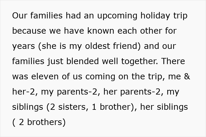 Text describing a gold digger holiday friend drama involving blended families on an upcoming trip with siblings and parents. Text describing a gold digger holiday friend drama involving blended families on an upcoming trip with siblings and parents.
