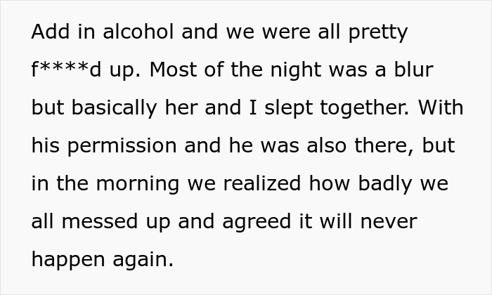 Text excerpt showing a family drama story about a bio dad refusing to babysit after a night of alcohol and mistakes.