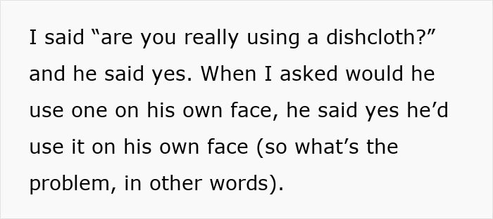 Text excerpt discussing husband carrying infant by the arms and wiping face with dishrags, wife’s issue implied. Text excerpt discussing husband carrying infant by the arms and wiping face with dishrags, wife’s issue implied.