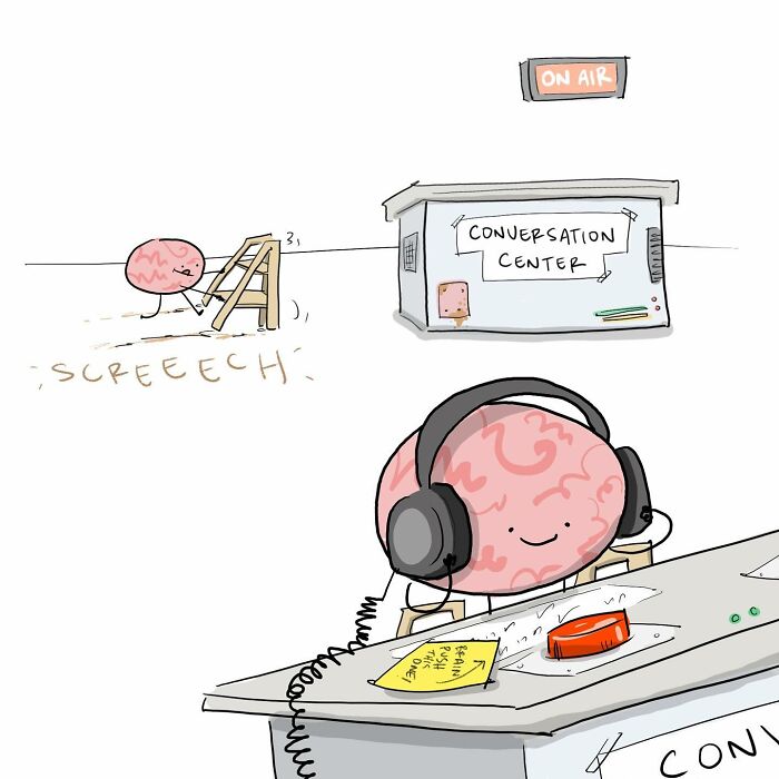 Simple hand-drawn comic titled Boys Hanging Out Together by Tim Bierley, featuring funny comics about arguing with the brain.