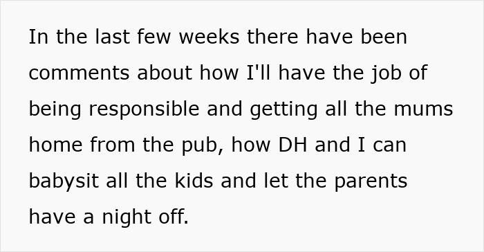 Text excerpt discussing a woman refusing to be the go-to nanny on a couples’ trip, impacting the group dynamic. Text excerpt discussing a woman refusing to be the go-to nanny on a couples’ trip, impacting the group dynamic.