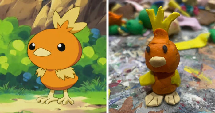 Side-by-side comparison of a well-made Pokémon character and a poorly-made favorite Pokémon clay figure.