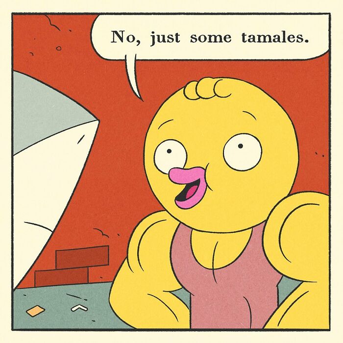 Hand holding cash offering money to another hand in a cartoon style comic about a bodybuilding duck.