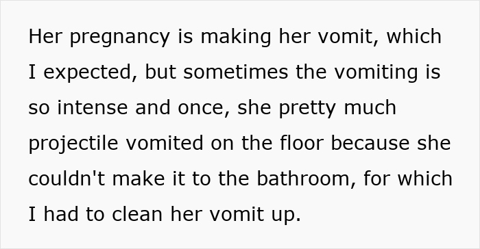 Alt text: Guy fed up with pregnant roomie dealing with intense vomiting and cleaning up after her struggles.