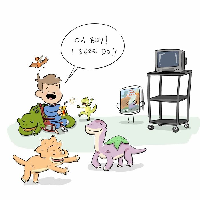 Handwritten comic title card reading watching The Land Before Time by Tim Brierley from funny comics about arguing with brain.