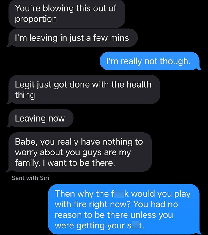 Text message conversation showing tension between a boyfriend and ex-gf at house bathroom about phone charge. Text message conversation showing tension between a boyfriend and ex-gf at house bathroom about phone charge.