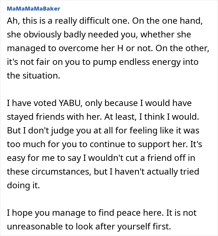 Text discussing the emotional struggle of cutting off a friend who stayed in an abusive marriage for self-care and boundaries. Text discussing the emotional struggle of cutting off a friend who stayed in an abusive marriage for self-care and boundaries.