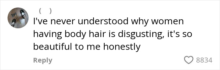 Comment expressing confusion about why women having body hair is seen as disgusting, sparking Gen Z woman debate. Comment expressing confusion about why women having body hair is seen as disgusting, sparking Gen Z woman debate.