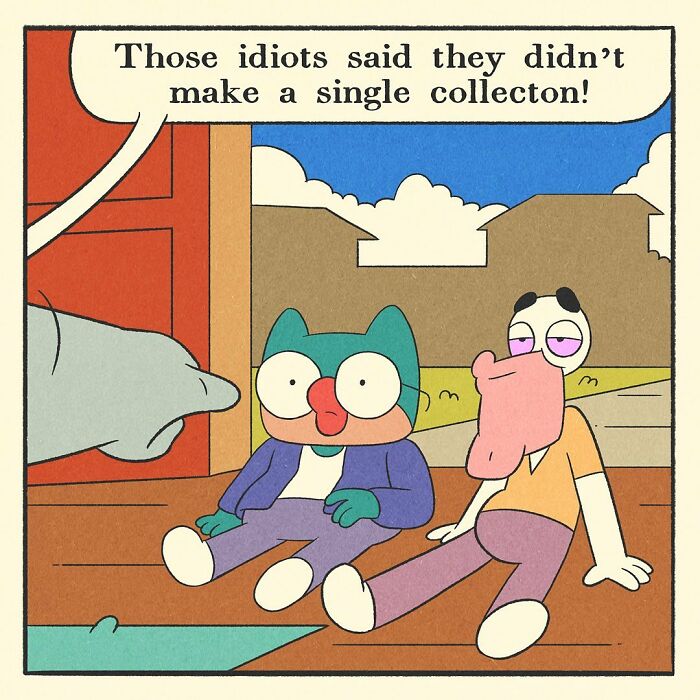 Comic panel featuring a shark character saying a harsh line, part of a bodybuilding duck comic with a soft heart theme.