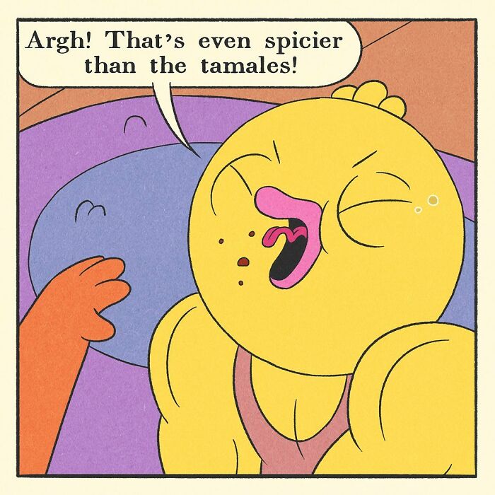 Muscular yellow duck gently massaging the foot of a relaxed fox character in a colorful comic scene.