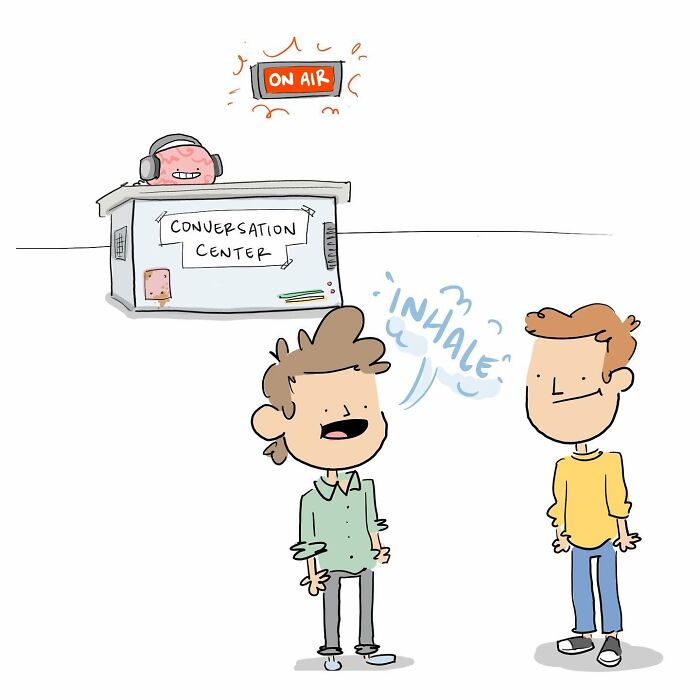 Simple hand-drawn comic titled Boys Hanging Out Together by Tim Bierley, featuring funny comics about arguing with the brain.