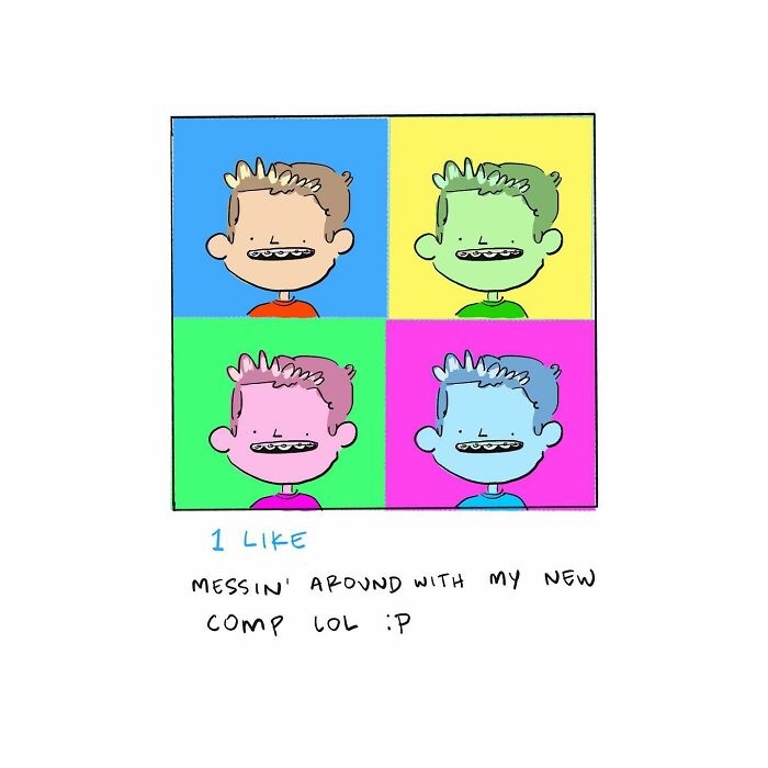 Cartoon brain arguing with a person near a laptop, highlighting a funny comic about internal mental debates.