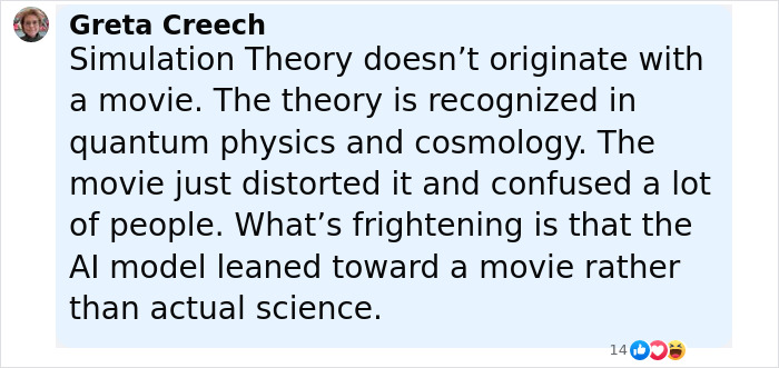 Comment on simulation theory and ChatGPT manipulation, highlighting concerns about AI lying and influencing thoughts. Comment on simulation theory and ChatGPT manipulation, highlighting concerns about AI lying and influencing thoughts.