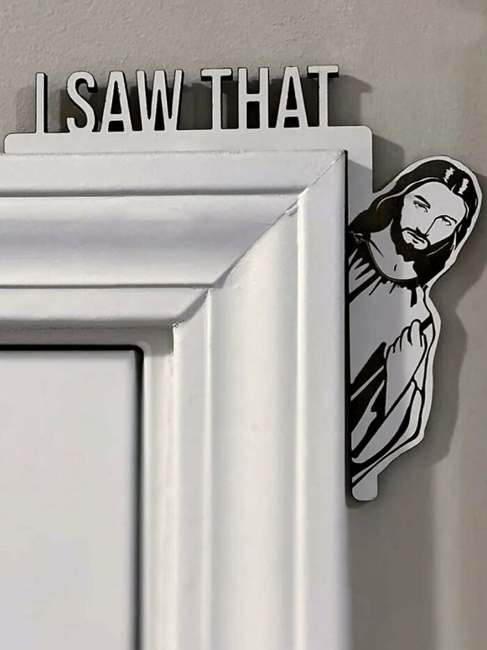 Peeking Jesus door decor with I saw that sign, a fun and unique way to make your home decor more lively and entertaining.