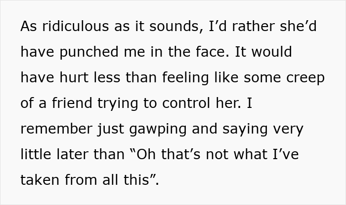 Text excerpt discussing feelings of frustration and control in the context of cutting off a friend in an abusive marriage. Text excerpt discussing feelings of frustration and control in the context of cutting off a friend in an abusive marriage.