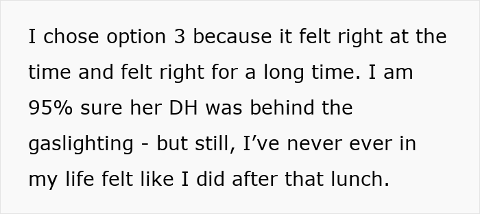 Text excerpt from a discussion about cutting off a friend who stayed in an abusive marriage and the impact of gaslighting. Text excerpt from a discussion about cutting off a friend who stayed in an abusive marriage and the impact of gaslighting.