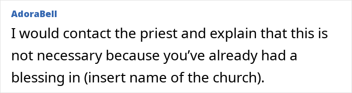 Commenter advising to contact the priest about the baby’s name blessing amid MIL’s Christian name demands.