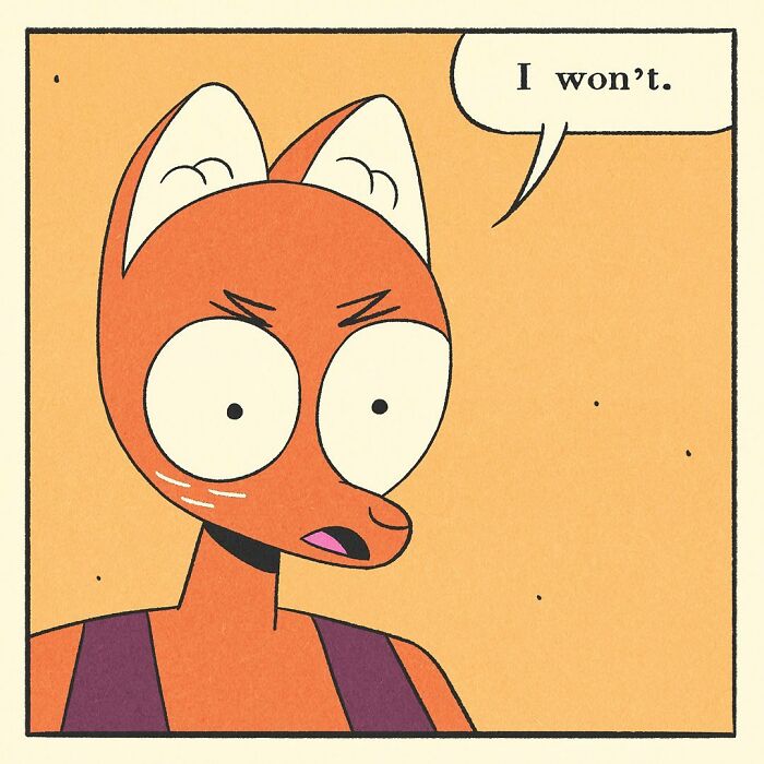 Bodybuilding duck character holding a baby, standing between a fox and a shark in a comic-style illustration.