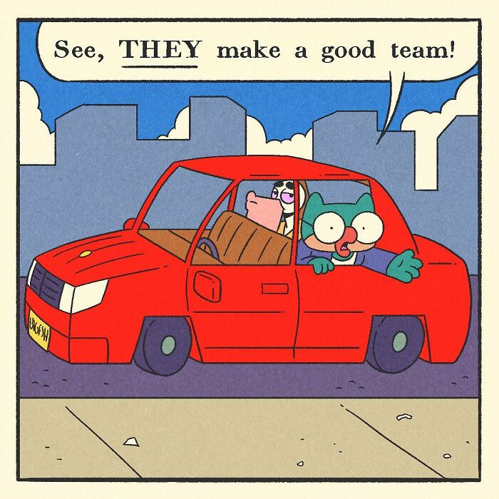 Bodybuilding duck with muscular arms standing next to an orange fox and a frog holding money outside a barbed wire fence.