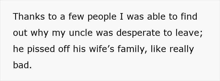 Text excerpt discussing family conflict revealing why uncle left, related to father and son lock horns over changing locks. Text excerpt discussing family conflict revealing why uncle left, related to father and son lock horns over changing locks.