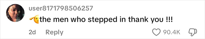Comment on social media post praising men who delivered vigilante justice after brute attacked woman on subway platform. Comment on social media post praising men who delivered vigilante justice after brute attacked woman on subway platform.