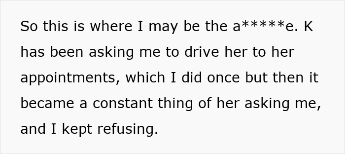 Text excerpt showing a guy fed up with pregnant roomie repeatedly asking for rides to appointments. Text excerpt showing a guy fed up with pregnant roomie repeatedly asking for rides to appointments.
