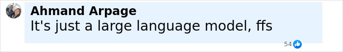User comment saying its just a large language model, referencing ChatGPT manipulation and lies. User comment saying its just a large language model, referencing ChatGPT manipulation and lies.
