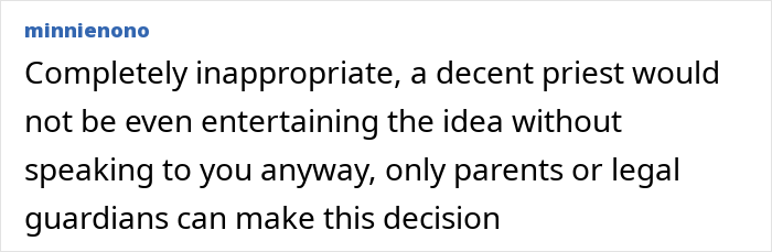 Comment discussing MIL demanding a more Christian baby name, with mom feeling very uncomfortable about the situation.