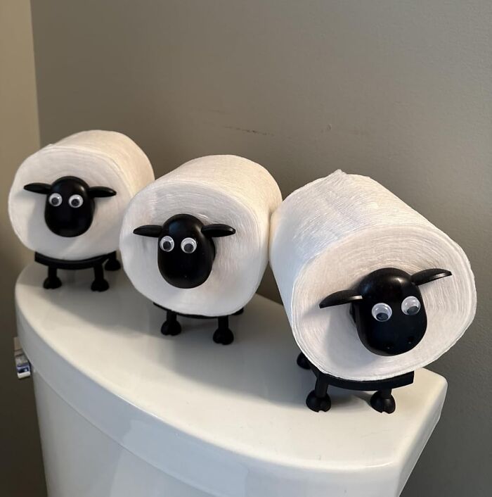 Toilet paper holders designed as sheep with fun home decor ideas to make your space lively and entertaining.