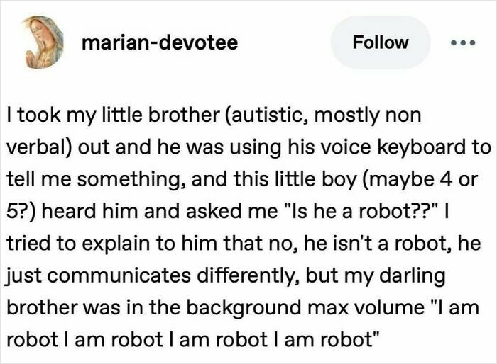 Screenshot of a social media post sharing a heartfelt story about autism and communication, promoting positivity. Screenshot of a social media post sharing a heartfelt story about autism and communication, promoting positivity.