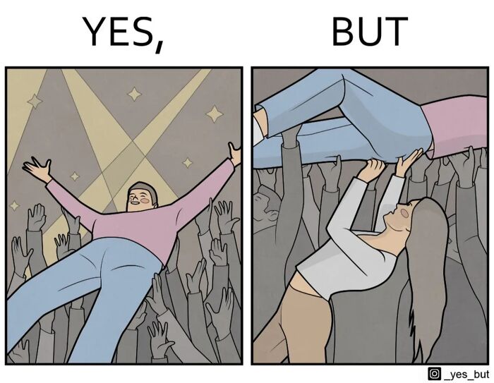 Yes, but comic by Anton Gudim showing crowd surfing with a twist in a simple and effective cartoon style.