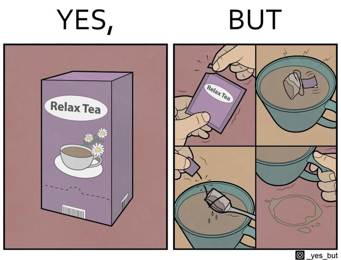 Yes, But comic by Anton Gudim showing a tea bag dissolving in a cup as a subtle metaphor.
