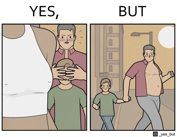 Yes, But comic by Anton Gudim shows humorous contrast between perception and reality in simple cartoon style.