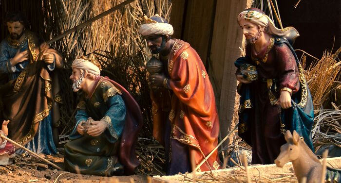 Nativity scene figurines depicting biblical characters, related to common religious myths about Jesus and the Bible.