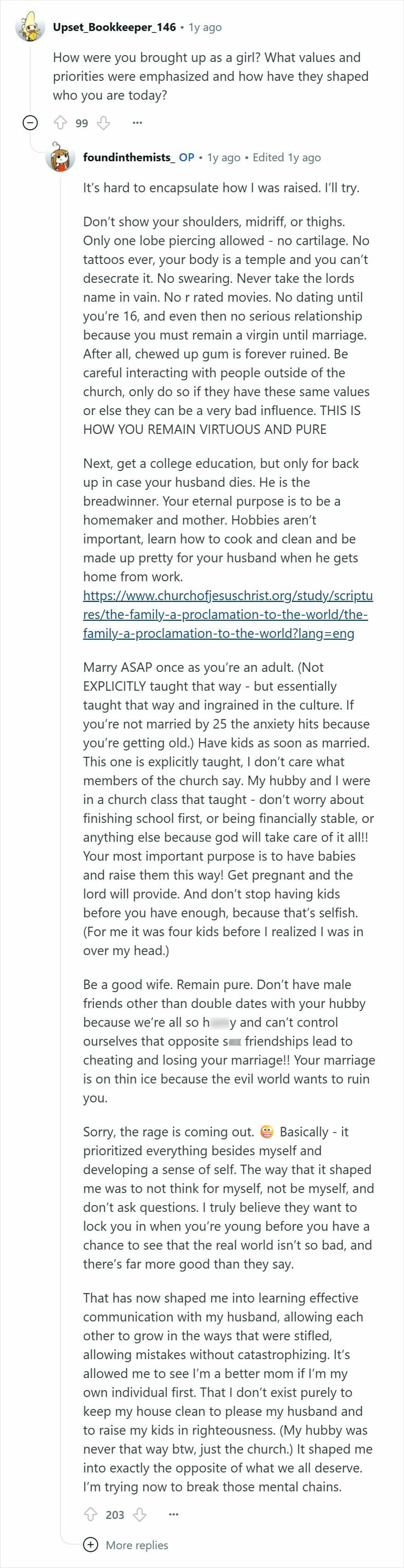 Commenter shares personal experience raised Mormon, reflecting on strict rules and realizing it feels like a cult during upbringing.